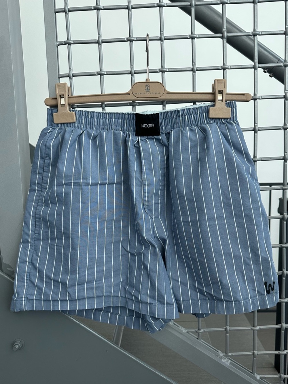 Woxer Blue & White Pinstripe Cotton Lounge Shorts